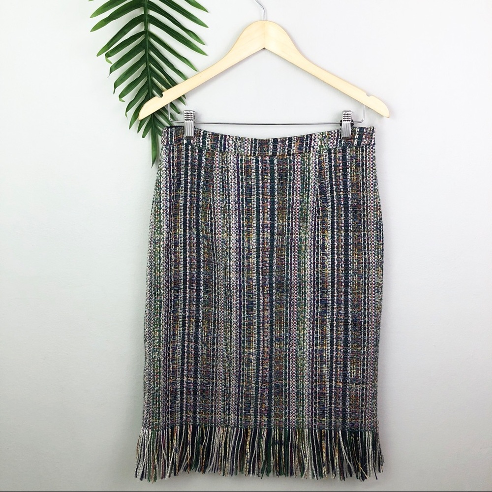 Anthro Maeve Multicolor Fringed Tweed Pencil Skirt - Picture 5 of 13